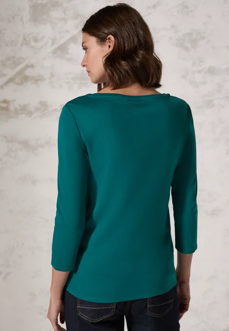 Basic Shirt in Unifarbe petrol green