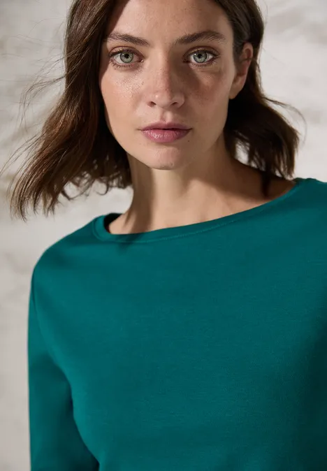 Basic Shirt in Unifarbe petrol green