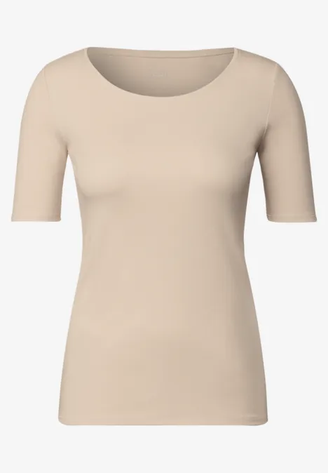 T-Shirt in Unifarbe pearl beige