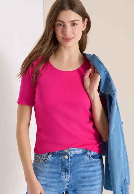 Basic T-Shirt mit Rundhals in Unifarbe beetroot pink