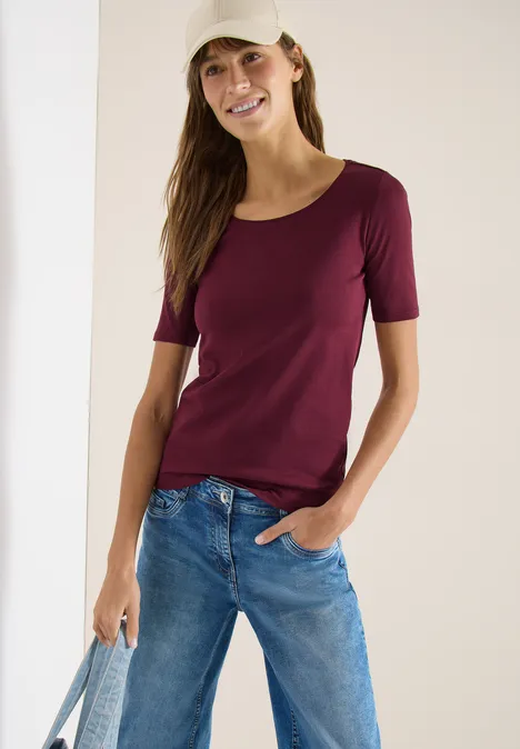 T-shirt basique à col rond en couleur unie sweet grape red