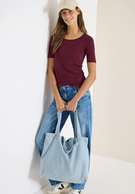 T-shirt basique à col rond en couleur unie sweet grape red