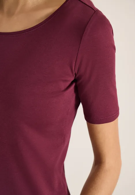 T-shirt basique à col rond en couleur unie sweet grape red