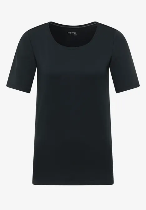 Zwart T-shirt met korte mouwen en ronde hals, eenvoudig en tijdloos design.