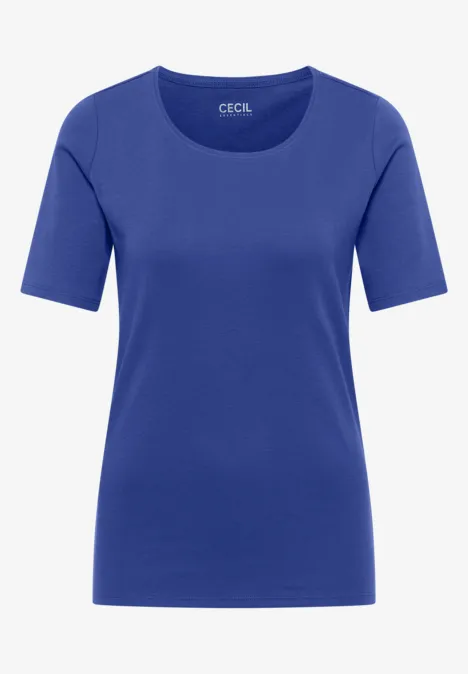 T-shirt basique à col rond en couleur unie deep river blue Un t-shirt simple bleu roi à manches mi-longues et col rond.