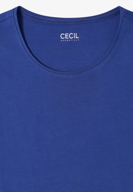 T-shirt basique à col rond en couleur unie deep river blue Un t-shirt bleu roi uni pour femme avec col rond