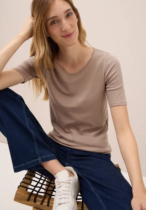 T-Shirt in Unifarbe natural taupe