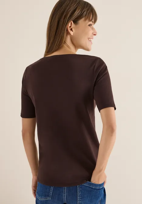 T-Shirt in Unifarbe tartufo brown