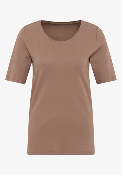 T-Shirt in Unifarbe cocoa taupe