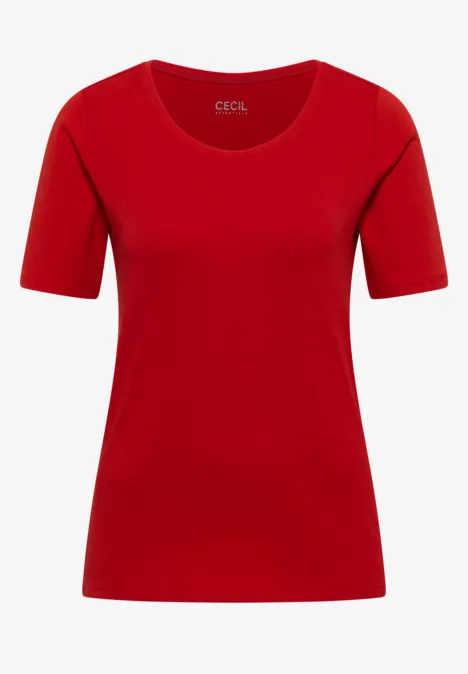 Un t-shirt rouge uni à manches courtes avec un col rond.
