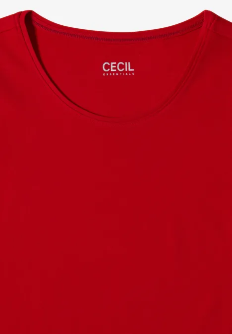 Débardeur rouge uni à col rond avec étiquette CECIL sur l’encolure.