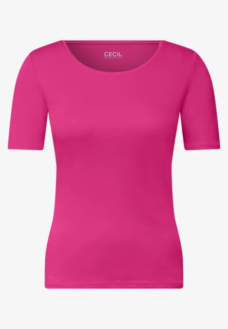 Basic Shirt met ronde hals in Unifarbe pink flash Roze T-shirt met korte mouwen en ronde hals.