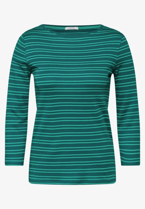 Gestreiftes Shirt petrol green