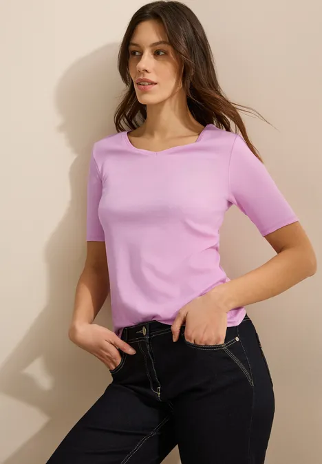 Koszulka z dekoltem w szpic cherry blossom pink Koszulka z dekoltem w szpic cherry blossom pink