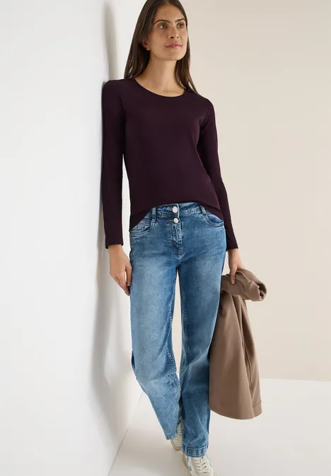 Basic shirt met lange mouwen eggplant red