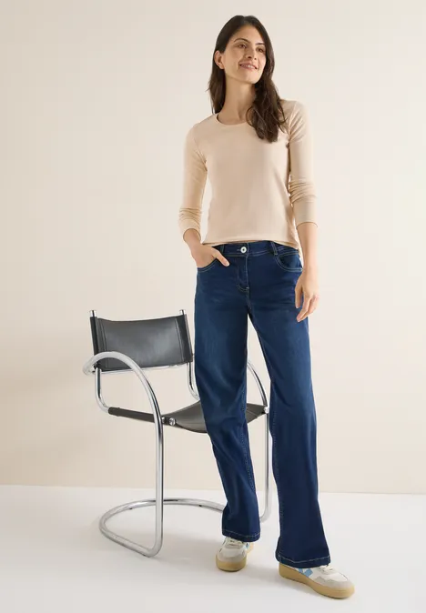 Basic Langarmshirt pearl beige