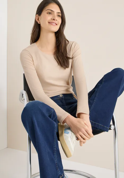 Basic Langarmshirt pearl beige