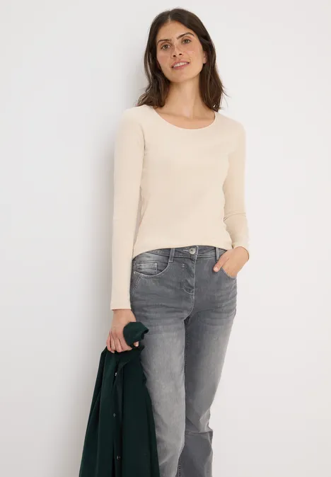 Basic Langarmshirt oat milk beige