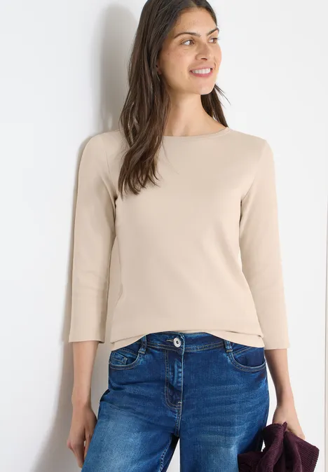 Basic Shirt in Unifarbe pearl beige