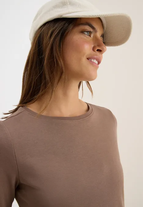 Basic Shirt in Unifarbe cocoa taupe