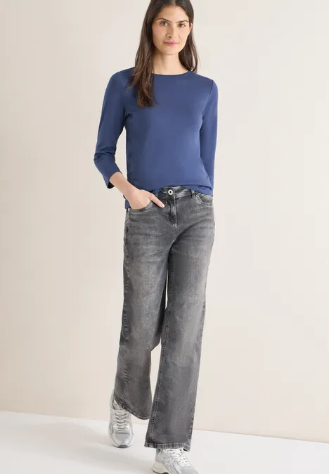 Basic Shirt in Unifarbe sporty denim blue