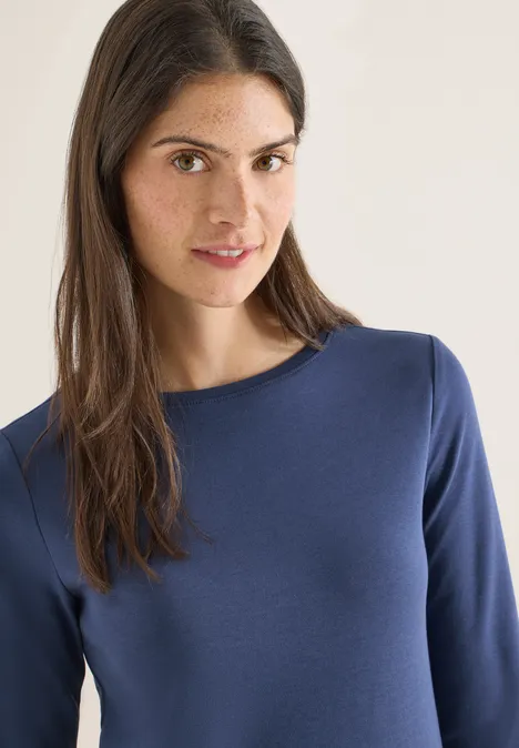 Basic Shirt in Unifarbe sporty denim blue