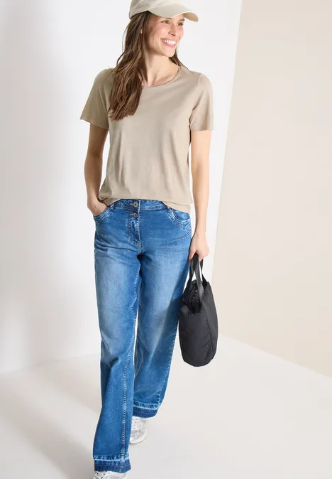 T-shirt basique à col rond grain beige