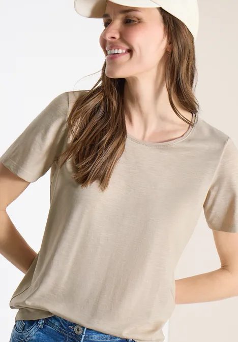 T-shirt basique à col rond grain beige