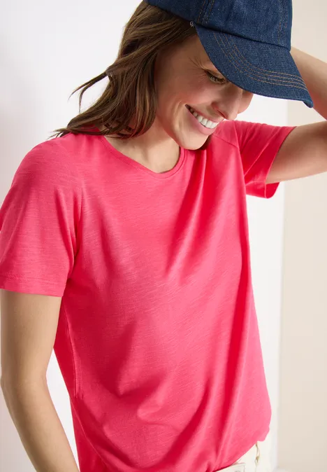 Basic Shirt met ronde hals geranium red
