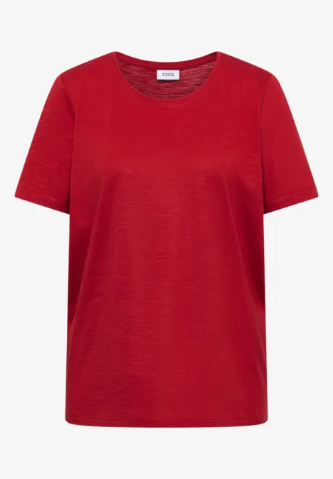 Rotes, schlichtes T-Shirt aus Baumwolle mit Rundhalsausschnitt.
