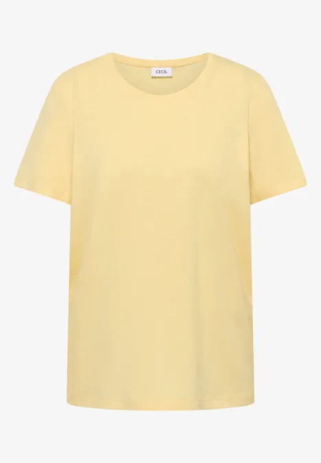 Effen geel T-shirt met korte mouwen en ronde hals.