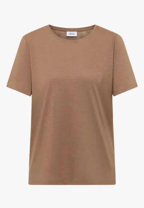 Basic Shirt met ronde hals creamy mocha Bruin T-shirt met ronde hals en korte mouwen.