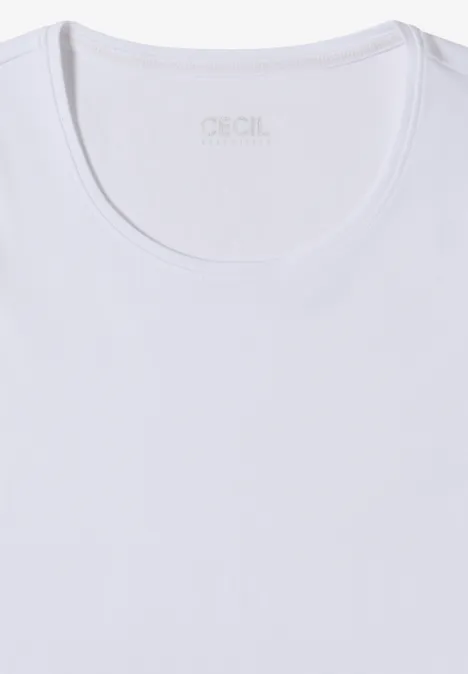 Basic shirt met lange mouwen en ronde hals White Ein schlichtes weißes T-Shirt mit Rundhalsausschnitt.