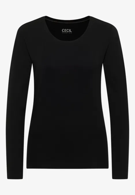 Basic shirt met lange mouwen en ronde hals Black Schwarzes, eng anliegendes Damen-Shirt mit langen Ärmeln und Rundhalsausschnitt.