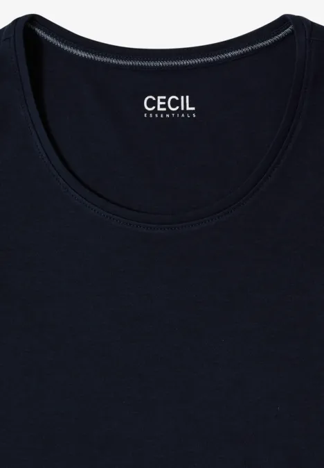 Basic Langarm Shirt mit Rundhals universal blue Dunkelblaues ärmelloses Top mit Rundhalsausschnitt und Logo-Aufdruck "CECIL Originals" im Nacken.