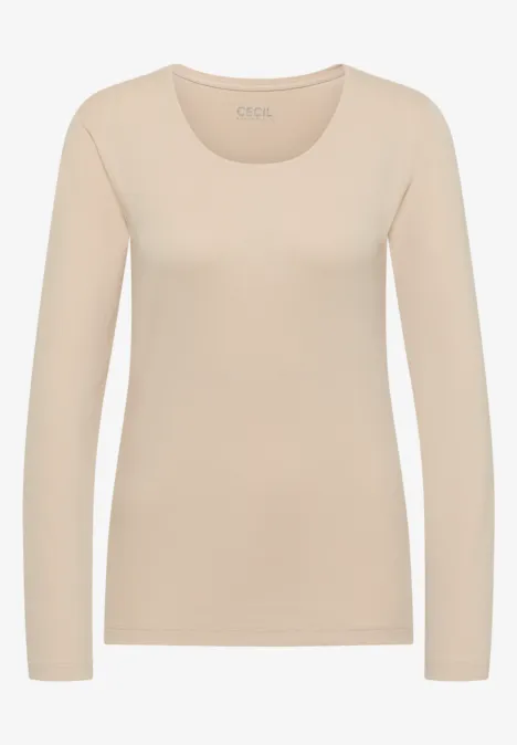 Basic shirt met lange mouwen en ronde hals pearl beige Beiges langärmeliges T-Shirt mit Rundhalsausschnitt in schmaler Passform