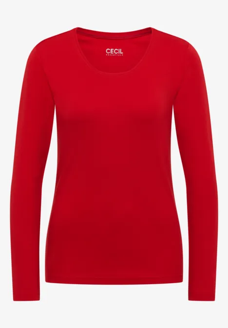 Basic shirt met lange mouwen en ronde hals flame red Rotes Damen-Langarmshirt mit Rundhalsausschnitt