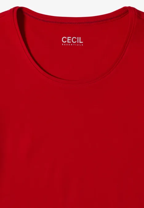 Basic shirt met lange mouwen en ronde hals flame red Rotes Rundhals-T-Shirt mit Cecil-Logo