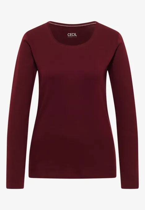 Basic Langarm Shirt mit Rundhals red wine Bordeauxrotes Langarmshirt mit rundem Ausschnitt für Damen