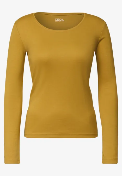 T-shirt basique à manches longues et col rond golden honey Senfgelbes, langärmeliges Damen-Shirt mit rundem Ausschnitt