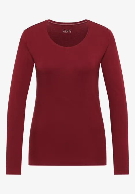Basic Langarm Shirt mit Rundhals russet red Rotes, enganliegendes Langarmshirt mit Rundhalsausschnitt