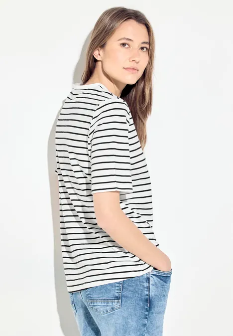 Flammgarn Streifenshirt vanilla white