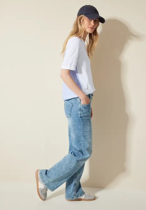 Materialmix T-Shirt vanilla white
