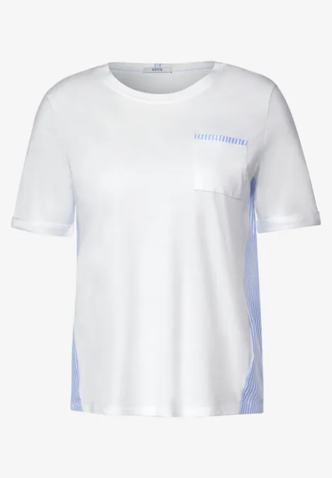 Materialmix T-Shirt vanilla white