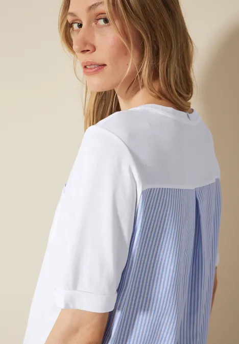 Materialmix T-Shirt vanilla white