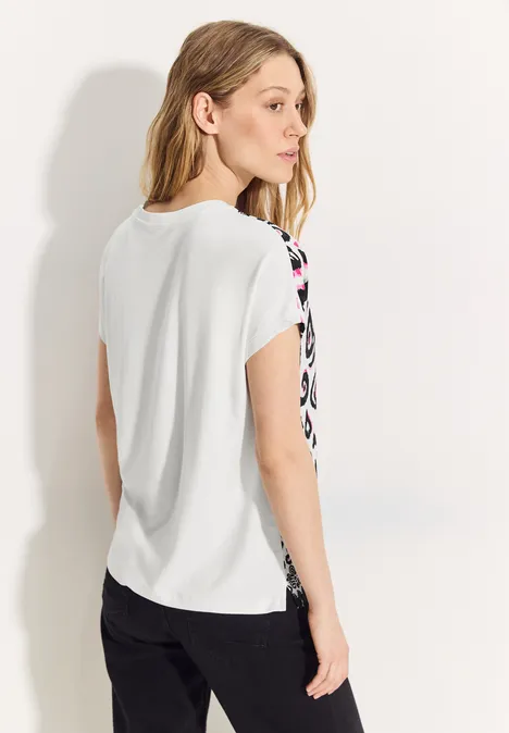 T-Shirt mit Materialmix vanilla white