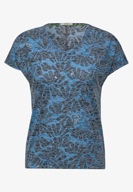 Burn Out Print T-Shirt easy blue