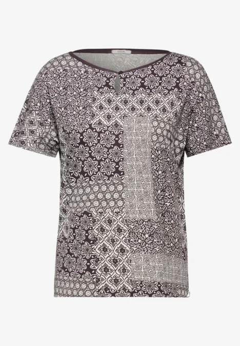 Patchwork Print T-Shirt aubergine red