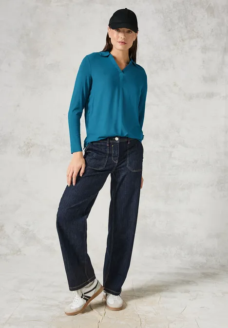 Blusenshirt mit Materialmix celestial aqua blue