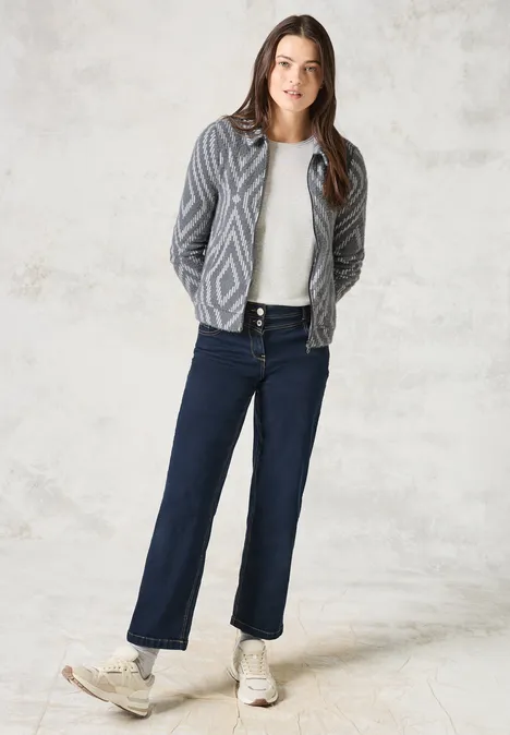 Federgarn-Cardigan mit Print platinum grey mel. Federgarn-Cardigan mit Print platinum grey mel.